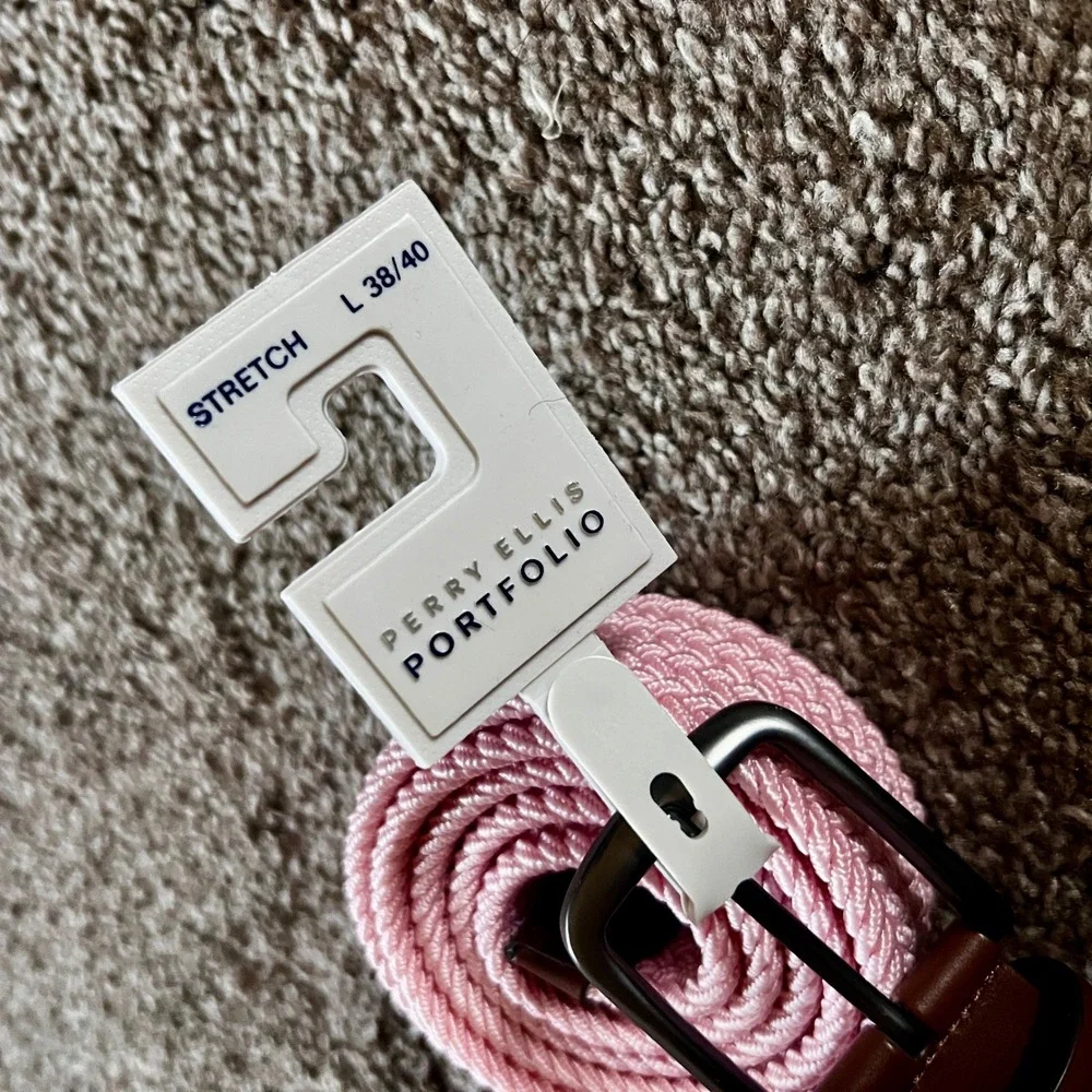Perry Ellis Portfolio Stretch Belt Braided‎ Pink Casual Dress L 38/40 $49.50
